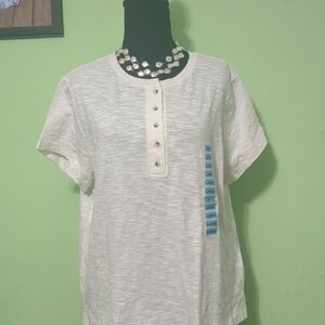 Nine West White Short Sleeve Henley Top